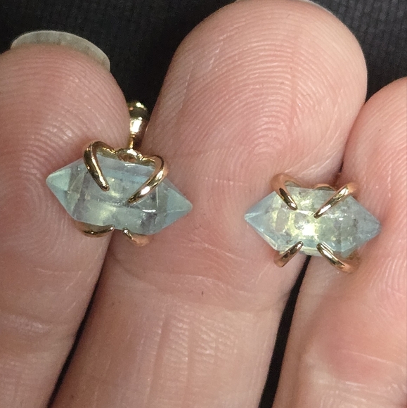 Aquamarine 4K Natural Points Sterling & Gold Earrings - Picture 4 of 6